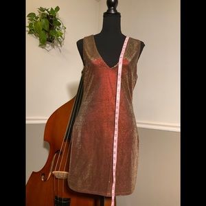 Charlotte Russe v-neck midi-dress in rose gold bronze iridescent sparkle fabric